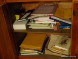 (OFFICE) CABINET LOT; LOT INCLUDES CONTENTS OF CABINET- OFFICE SUPPLIES- NEW MARKERS, SPIRAL