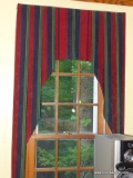 (OFFICE) WINDOW VALANCES; PR. OF RED, GREEN, BLUE STRIPED WINDOW VALANCES- 33 IN X 52 IN