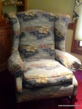 (FAMRM) WING CHAIR; ONE OF A PR. OF PENNSYLVANIA HOUSE CHERRY WING CHAIRS WITH NAUTICAL THEME