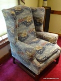 (FAMRM) WING CHAIR; ONE OF A PR. OF PENNSYLVANIA HOUSE CHERRY WING CHAIRS WITH NAUTICAL THEME