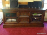 (FAMRM) ENTERTAINMENT CONSOLE; ASPENHOME CHERRY ENTERTAINMENT CONSOLE- 2 GLASS FRAMED DOORS AND 2
