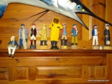 (FAMRM) NAUTICAL FIGURES; 6 WOOD CARVINGS OF THE OLD SEA CAPTAIN -10 IN H AND 3 COMPOSITION