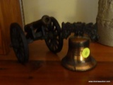 (FAMRM) CANNON AND BELL; IRON AND BRASS NAPOLEON CANNON- 8 IN X 4 IN AND COPPER AND IRON LIBERTY