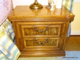 (MBED) NIGHT STAND; ONE OF A PR. OF BURLINGTON HOUSE FURN. FRENCH PROVINCIAL PECAN FINISH 2 DRAWER