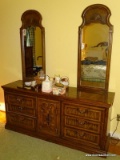 (MBED) DRESSER; BURLINGTON HOUSE FURN. FRENCH PROVINCIAL PECAN FINISH 9 DRAWER DRESSER WITH DOUBLE