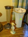 (MBED) 3 COLLECTIBLES; ANTIQUE STERLING BASE AND RIM VASE- 9.5 IN H, LENOX VASE- 8.5 IN H, AND A