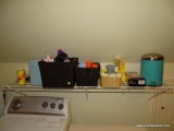 (LDRY) CONTENTS OF SHELF; CONTENTS INCLUDE- LAUNDRY PRODUCTS AND TOTES, METAL FLIP TOP TRASH CAN- 12