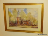 (LR) FRAMED PRINT; FRAMED AND MATTED PRINT OF BRUTON PARISH CHURCH I GOLD FRAME- 39 IN X 30 IN