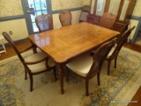 (DR) TABLE AND CHAIRS; THOMASVILLE FRENCH PROVINCIAL PECAN FINISH DINING ROOM TABLE AND 6 CHAIRS-