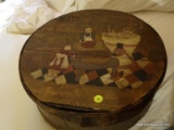 (BD1) PAINTED CHEESE BOX; FOLK ART PAINTED CHEESE BOX- 15 IN DIA