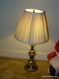 (BD3) LAMP; BRASS LAMP WITH SILK SHADES- 26 IN H