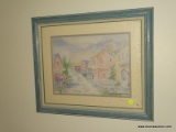 (BD3) FRAMED WATERCOLOR; FRAMED AND DOUBLE MATTED WATERCOLOR OF A STREET SCENE BY C. WINTERLE OLSON