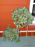 (PORCH) PLANT STAND AND ARRANGEMENTS; METAL PLANT STAND- 10 IN DIA. X 21 IN H AND 2 BASKETS WITH