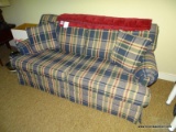 (GAMERM) SOFA; FLEXSTEEL PLAID UPHOLSTERED SOFA- VERY GOOD CONDITION- 70 IN X 34 IN X 36 IN