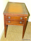 (GAMERM) TABLE; ONE OF A PR. OF MAHOGANY LEATHER TOP END TABLES WITH 1 DRAWER DOVETAILED WITH MAPLE