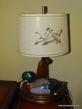 (GAMERM) LAMP; DECORATORS MAN CAVE LAMP- WOODEN DUCK DECOY AND RIFLE BASE LAMP WITH DUCK STENCILED