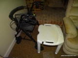 (GAMERM) HANDICAP ITEMS; ROLLING WALKER WITH SEAT AND BASKET AND A SHOWER SEAT