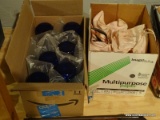 (BASE) GLASSES AND FLATWARE- BOX CONTAINING 6 COBALT BLUE TEA GLASSES AND BOX CONTAINING 12 PC.