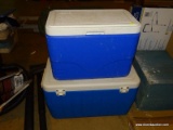 (BASE) COOLERS; LARGE AND MEDIUM COLEMAN COOLERS