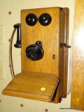 (KIT) ANTIQUE TELEPHONE; ANTIQUE OAK WALL PHONE HAS ALL THE WORKING PARTS WITH RINGER- 11 IN X 12 IN