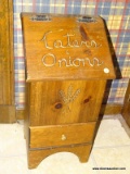(KIT) STORAGE BOX; WOODEN TATERS AND ONIONS STORAGE BOX WITH LIFT TOP AND LOWER DRAWER- 13 IN X 10
