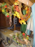 (ATTIC) MISC.. LOT; 5 DOOR WREATHES, DRAPES, ETC.