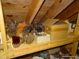 (ATTIC) GLASS LOT; LOT INCLUDES HAND PAINTED STEMWARE, 2 CUT GLASS PITCHERS, ETCHED GLASS PITCHER, 2