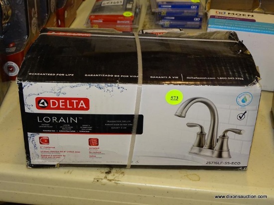 (R2) DELTA LORAIN COLLECTION, CENTERSET LAVATORY FAUCET; BRUSHED NICKEL FINISHED, 4" CENTERSET