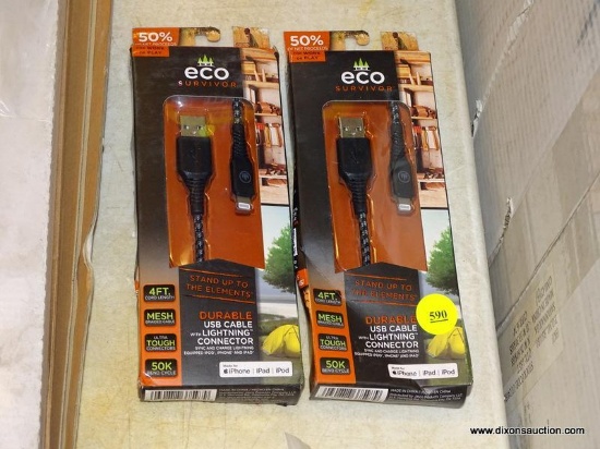 (R2) ECO SURVIVOR 4' IPHONE CHARGERS; PAIR OF IPHONE CHARGERS WITH A 4' LENGTH, A MESH BRAIDED