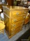 (R3) HIGH CHEST; PINE FINISHED, 5-DRAWER HIGH CHEST WITH LARGE BATWING PULLS. MEASURES 35.5
