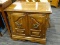 (R3) ACCENT CABINET; PINE FINISHED ACCENT CABINET WITH 2 CABINET DOORS THAT OPEN TO REVEAL AN UPPER