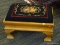 (R1) FOOT STOOL; FLORAL NEEDLEPOINT UPHOLSTERED STOOL WITH AN OAK FRAME AND CABRIOLE LEGS. MEASURES