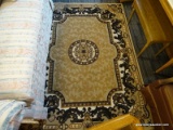(R3) SHIRAZ AREA RUG; MACHINE WOVEN, SCROLLING PATTERNED AREA RUG WITH BEIGE, LIGHT BROWN, BROWN,