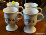 (R3) SET OF 4 B.I. PORCELAIN FLARE FOOTED MUGS WITH PAINTED FLOWERS.