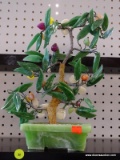 (R1) DECORATIVE BONSAI TREE WITH GLASS BOWL AND GLASS LEAVES; ARTIFICIAL TREE WITH GLASS LEAVES,