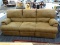 RECLINING SOFA; 3-CUSHION SOFA WITH BROWN UPHOLSETERY AND SUPER COMFY OVERSIZED CUSHIONS. MEASURES