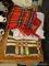 (R3) ET OF ASSORTED LINENS; LOT INCLUDES 2 SOFT RED PLAID SCARVES, A BEIGE KNIT THROW, AND A BROWN
