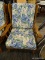 (R4) BAUMRITTER MCM WOOD FRAMED WING CHAIR; CURVED ARMS, BANNISTER BACK, WITH SPINDLE SIDES AND