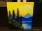 (TABLES) MOUNTAINOUS OIL ON CANVAS; DEPICTS A SUNRISE SCENE OF A LAKE IN A MOUNTAIN RANGE WITH TREES