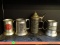 (SHELVES) BEER MUGS AND STEIN; 4 PIECE LOT TO INCLUDE A BEEFSTEAK CHARLIE'S DRINKARD METAL MUG, AN