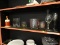 (SHELVES) LOT OF ASSORTED ITEMS; LOT TO INCLUDE 4 MEASURING CUPS, 2 WINE GLASSES, 2 CHAMPAGNE