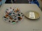(R2) LOT OF SERVING DISHES; 3 PIECE LOT O INCLUDE A COLORFUL LEAF DETAILED GLASS SERVING BOWL AND