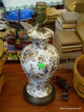 (R2) PORCELAIN TABLE LAMP; FLORAL PAINTED, VASE SHAPED FLORAL TABLE LAMP. SHADE NOT INCLUDED.