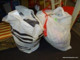 (R2) BAG LOTS WITH CLOTHES AND COMFORTER; 2 BAG LOT TO INCLUDE A BAG WITH A MULTI-COLORED PLAID
