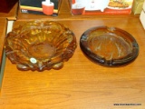 (R2) ASH TRAYS; 2 PIECE LOT OF VINTAGE, AMBER GLASS ASHTRAYS.
