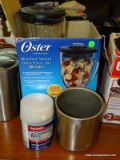 (R2) OSTER 8-CUP GLASS PARTY JAR BLENDER WITH 14 SPEEDS - BRUSHED NICKEL. COMES IN OPENED BOX.