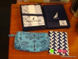 (R2) WOMEN'S WALLETS AND MEN'S NAUTICA HANDKERCHIEFS; 3 PIECE LOT TO INCLUDE A SCOUT WALLET, A COIN