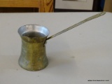 (R3) VINTAGE BRASS TURKISH COFFEE POT; LONG HANDLED COFFEE POT WITH SPOUT. MARKED WITH THE NUMBER 6