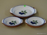 (R3) CASSEROLE SET; 3 PIECE SET TO INCLUDE 2 SMALL AND 1 MEDIUM SIZE DOUBLE HANDLED WHITE