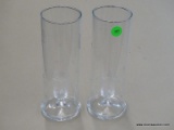 (R3) PAIR OF GLASS CANDLE HOLDER; PAIR OF DELICATE ETCHED GLASS CANDLE HOLDERS WITH FLORAL ETCHED